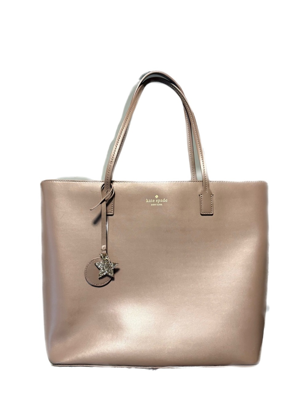 Kate Spade Kearny Street Grecia Tote Bag Star Moon Charm Taupe Leather